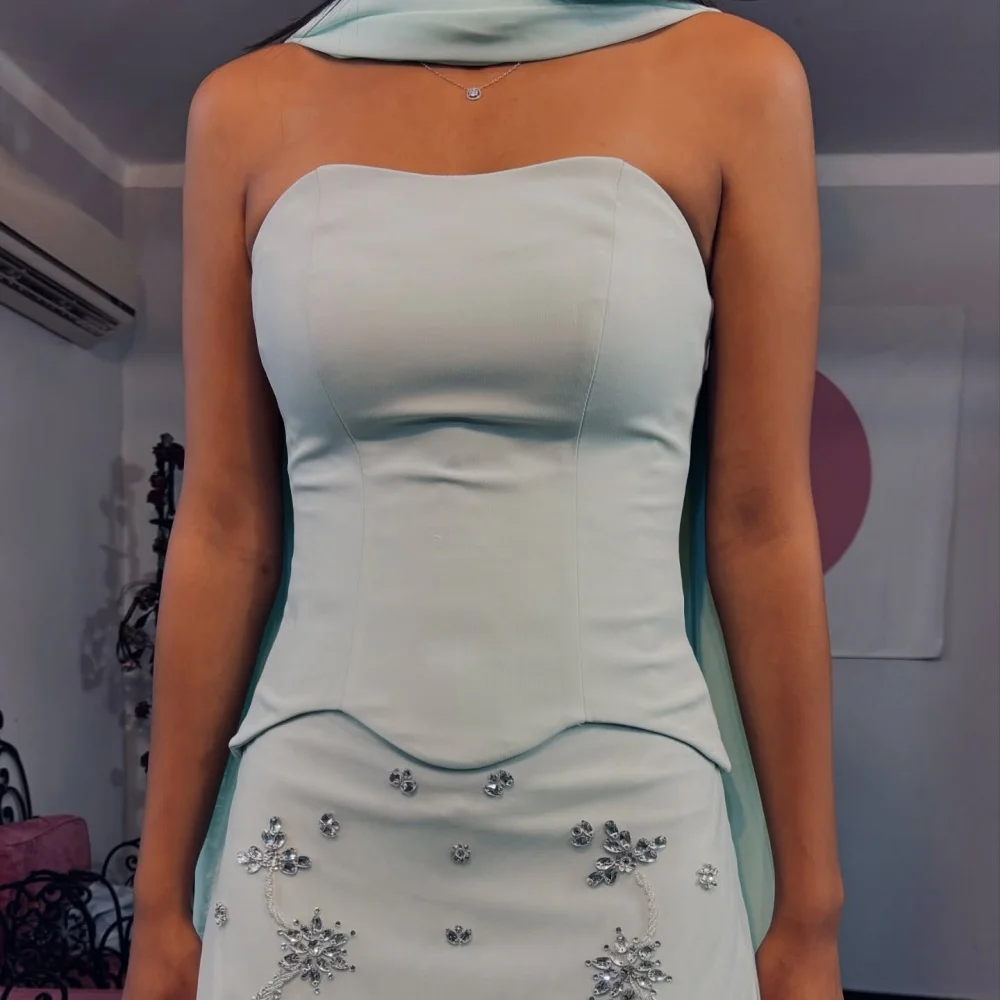 Contessa Dubai Glitter Long Silk Scarves Wedding Dress Strapless Long Sleeves vestidos de noche A-line فساتين سهرة Customized - Image 2