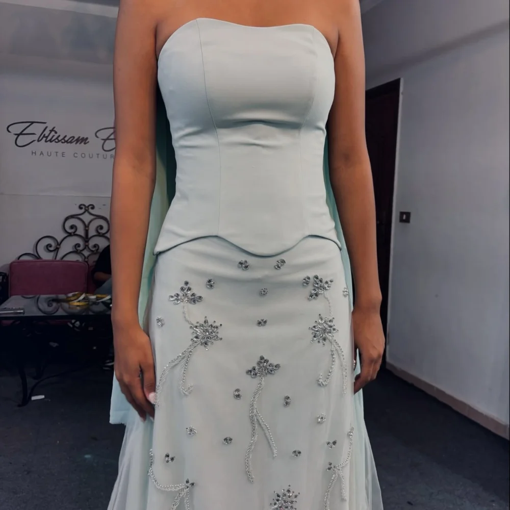 Contessa Dubai Glitter Long Silk Scarves Wedding Dress Strapless Long Sleeves vestidos de noche A-line فساتين سهرة Customized - Image 3