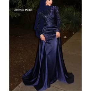 kf-S09fe79e8574542d09c157afd41f18f6dQ Contessa Dubai Atroceruleous Sequins Floral Prom Dresses A-line Customized فساتين سهرة Pleats Floor-Length robes de soirée