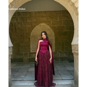 kf-S4f5765eddad3428fa09e0c6092b46b4eg Contessa Dubai Glitter Beaded Detachable Shawl Prom Dresses Strapless Lace-Upفساتين سهرات Sleeveless Sweep Train robes de soirée
