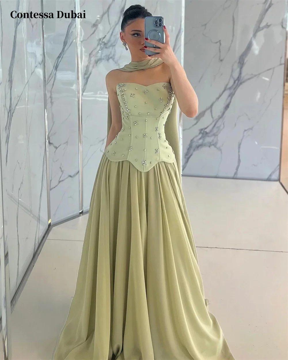 Contessa Dubai Customized Evening dresses A-line prom party dress 2025 Luxury Strapless Floor-length فساتين سهرة