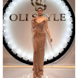 kf-Se139bd88ccb745cf89c37ddc10bc9d34Z Contessa Dubai Customized Side High Slit Pleated Mermaid Prom Dress Floor-length Strapless Evening Dress Sleeveless Party Dress